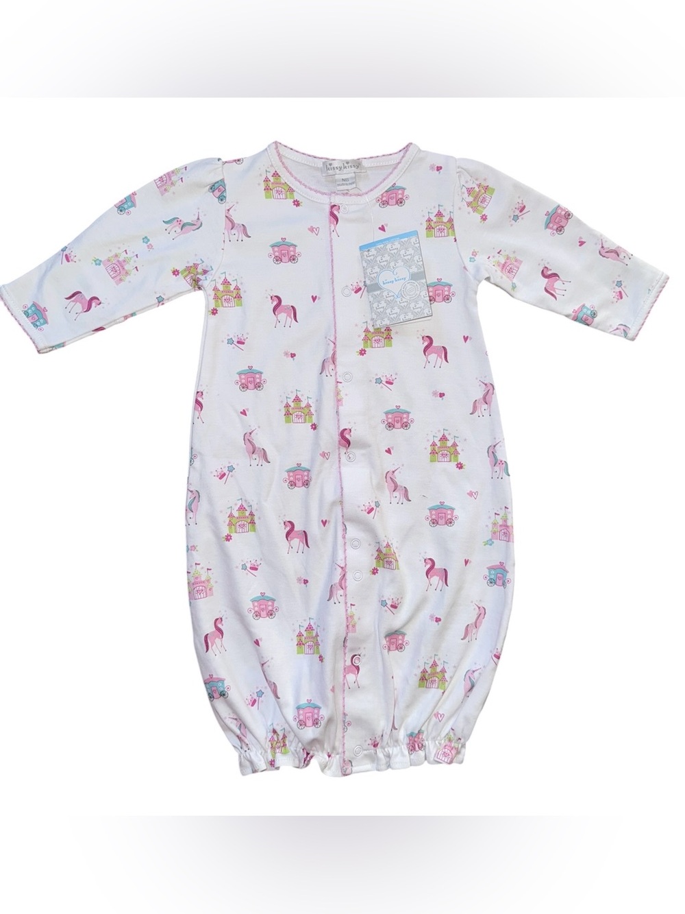 NWT Girls kissy kissy White Pink Unicorn & Castle Sleep converter Gown newborn